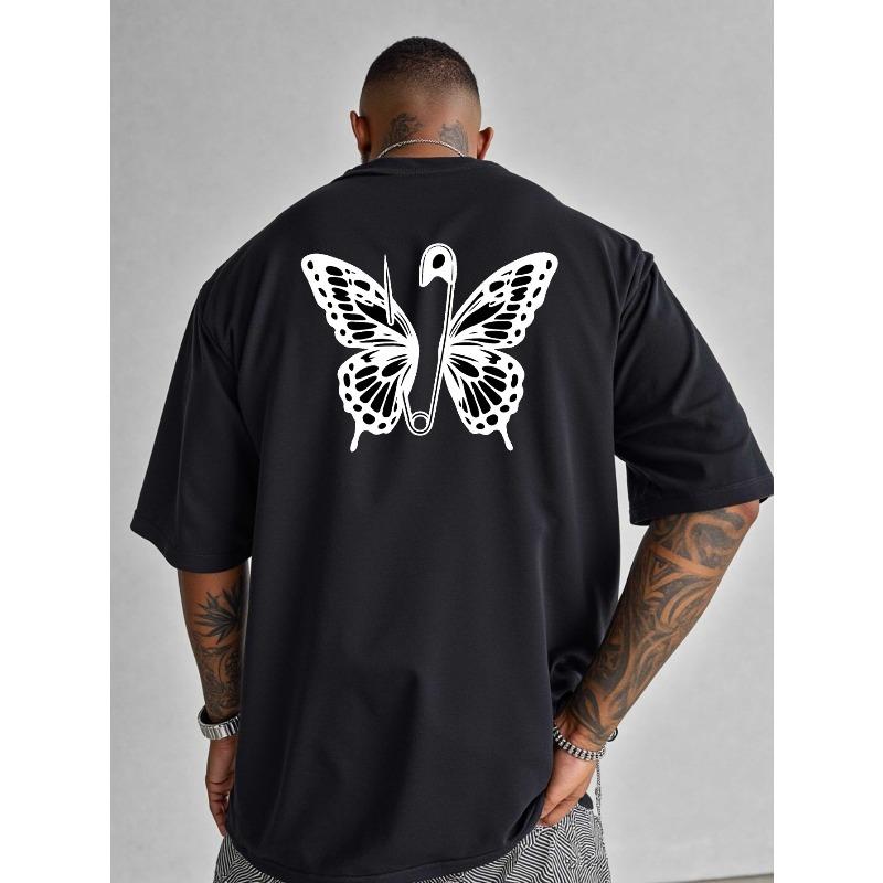 European Size Butterfly Pattern Short-Sleeve T-Shirt, Showcasing American Fashion. This Printed Base Layer Is an Oversized, Loose-fit Casual Top