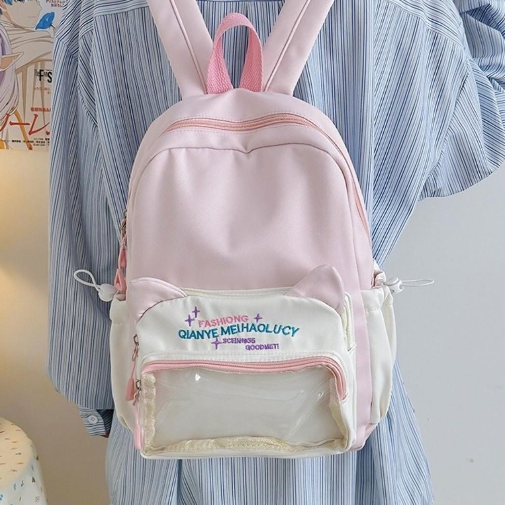 Multiple Pockets Student School Bag Color Matching Large Capacity Daypack  Women