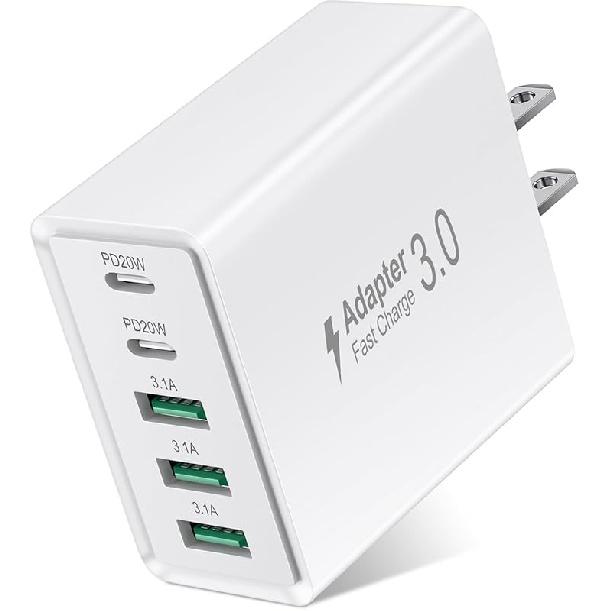 USB C Charger Block 50W 5Port Type C Fast Charging Blocks Multiport USB Wall Charger Plug Adapter Outlet Cube Box Brick Phone Accessories for iPhone белый