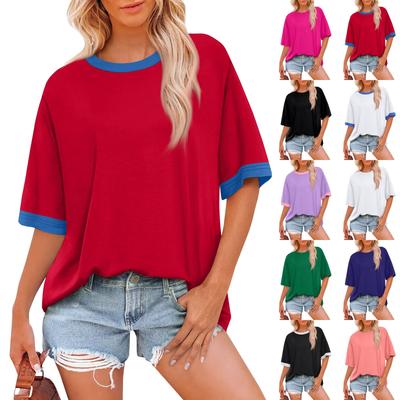 Fashion Solid Color T Shirts For Women Summer Short Sleeve Tops Loose Scook Neck Blouse Tops