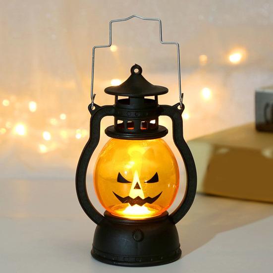 Halloween Pumpkin Lantern with LED Light, Portable Retro Horse Lantern with Funny Pumpkin Faces, Safe Flame-Free Halloween Decoration for Indoor