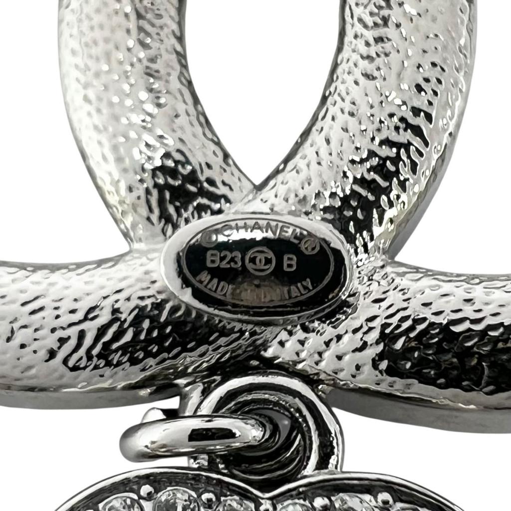 Excellent CHANEL Brooch B23 Coco Heart Rhinestone Pin Silver Women Used