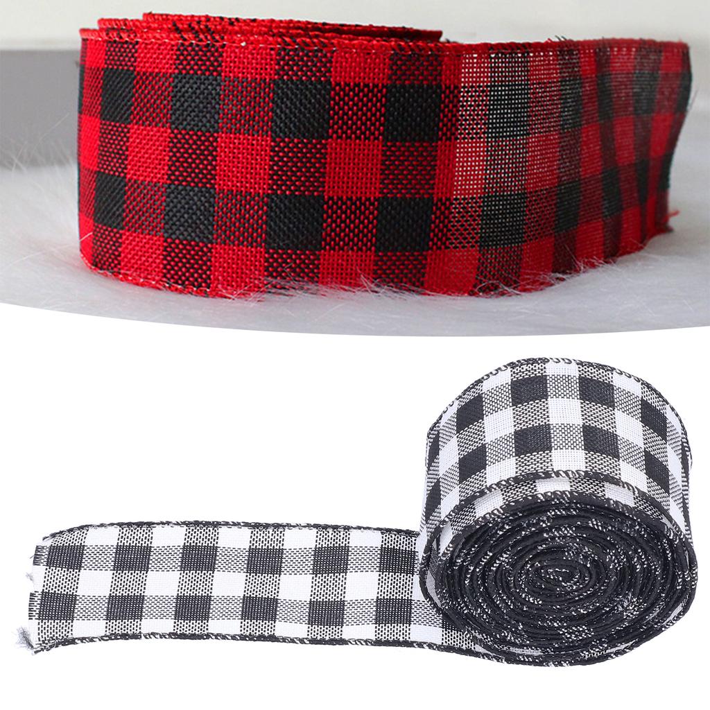 5m Christmas Wired   Ribbon Decorative Plaid Ribbon for Home   Gift Wrapping Crafts(Black Red )