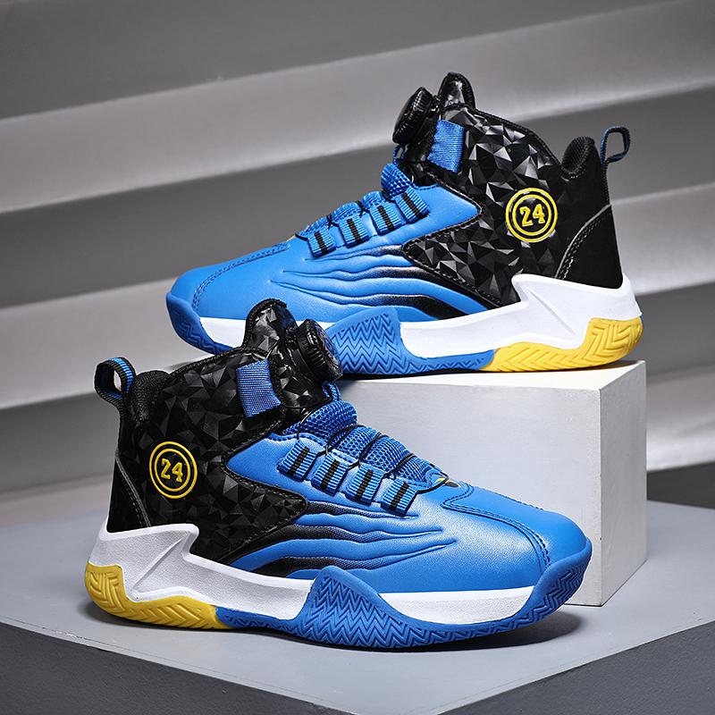 Dětské basketbalové boty Chlapecké tenisky s otočnou přezkou Protiskluzové dětské trenéry Basketbalové boty Venkovní dětské sportovní běžecké obuv