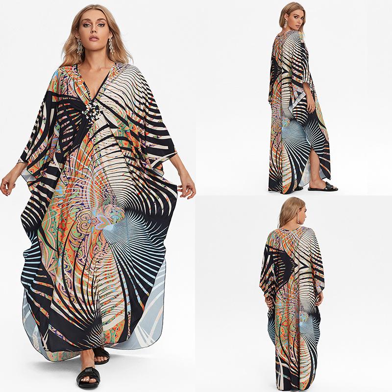 

2024 Женский Свободный Пляжный Халат-Накидка из Полиэстера, Платье от Солнца One Size