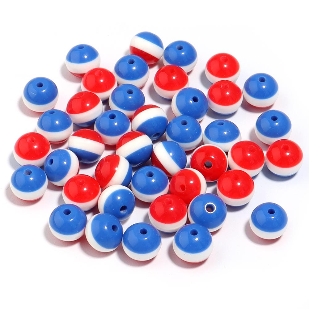 50Pcs/Lot  Acrylic Beads 8 10mm Tri Color Stripe Large Hole Round Beads For Charm Bracelet Phone Chain Diy Jewelry Making
