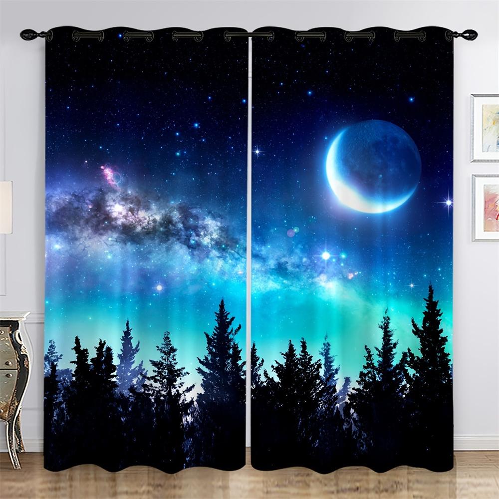 Outer Space Starry Star Stunning Glaxy UniverseWindow Curtains For Living Room Kids Bedroom Bathroom Kicthen Door Home Decor2Pcs