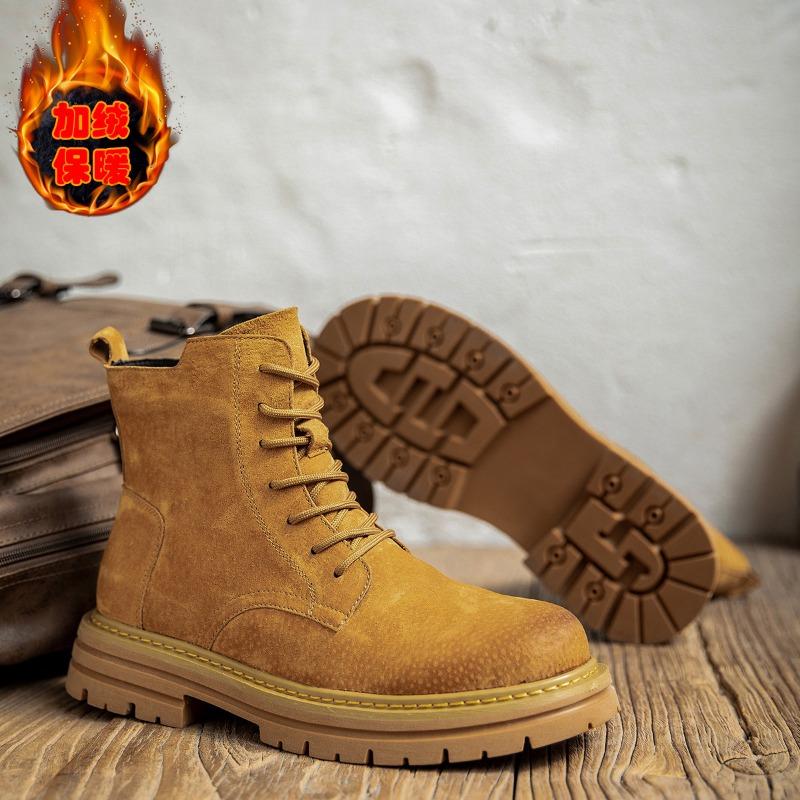 Retro Men's Martin Boots New Autumn and Winter Men's Shoes Velvet High-top Tooling Men's Genuine Leather Boots