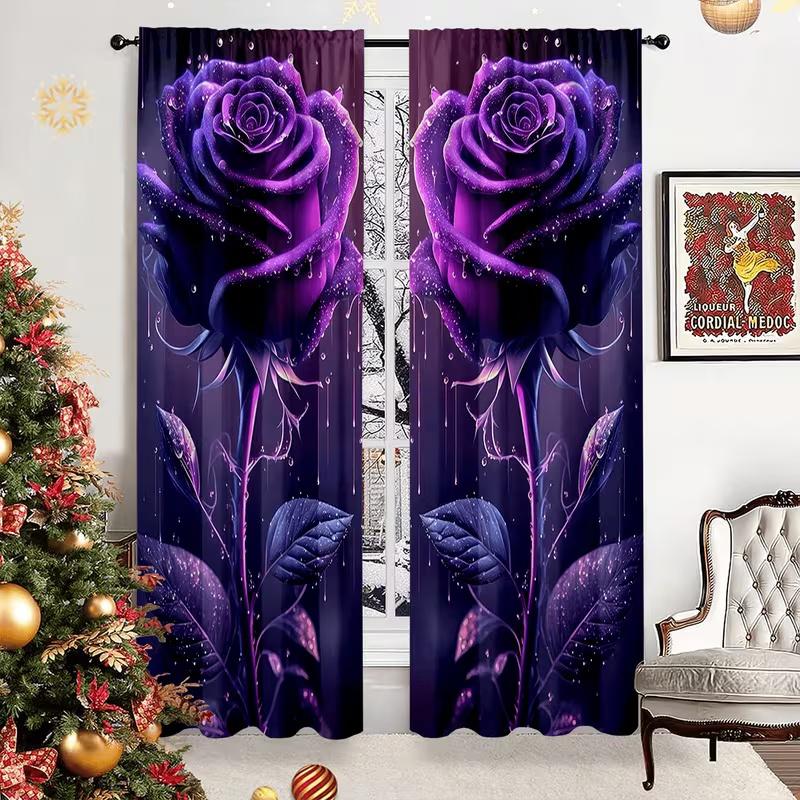 2 Pcs Teardrop rose print curtains,suitable for bedroom,living room kitchen decoration,home decoration,window decoration