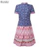 ZANZEA Women Casual Stand Collar Summer Short Sleeve Print Dress