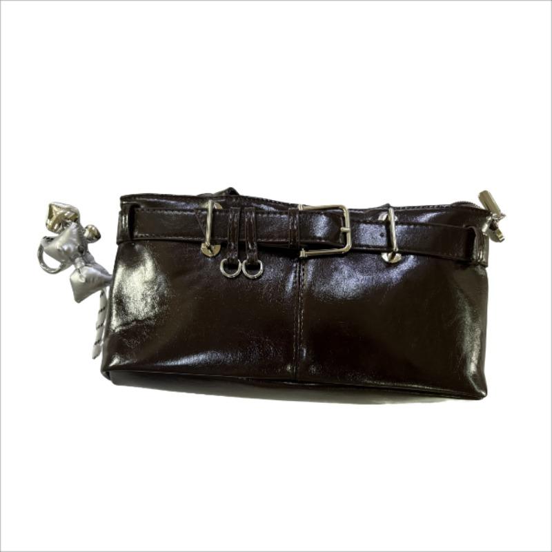 Belt Buckle Design Shoulder Satchels Bag for Women 2025 New In Luxury Designer Handbags Branded Fashion Totes with Pendant