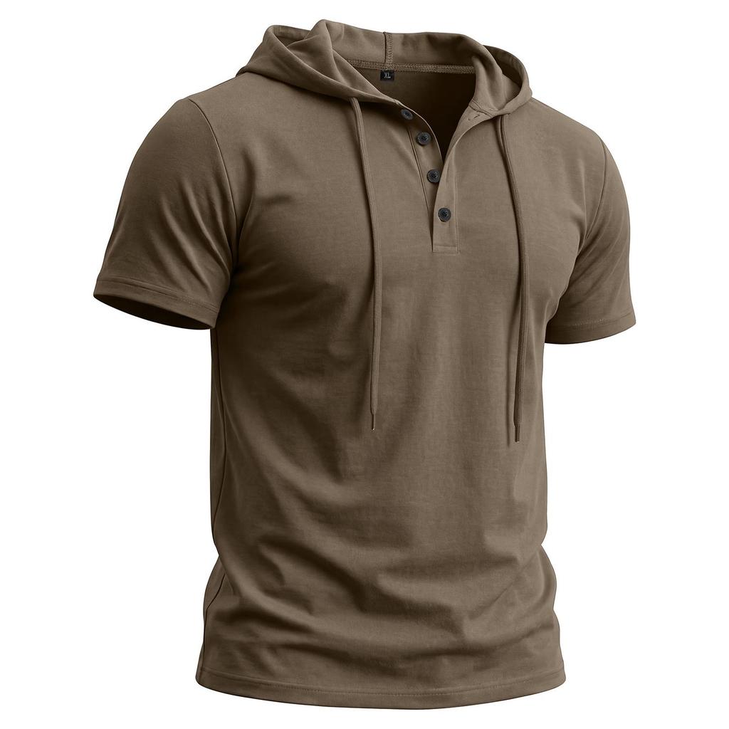 Men’s T-shirts Hooded Short Sleeves Cotton Shirts Fitness Tops Casual Street Punk Hip Hop Style Wear