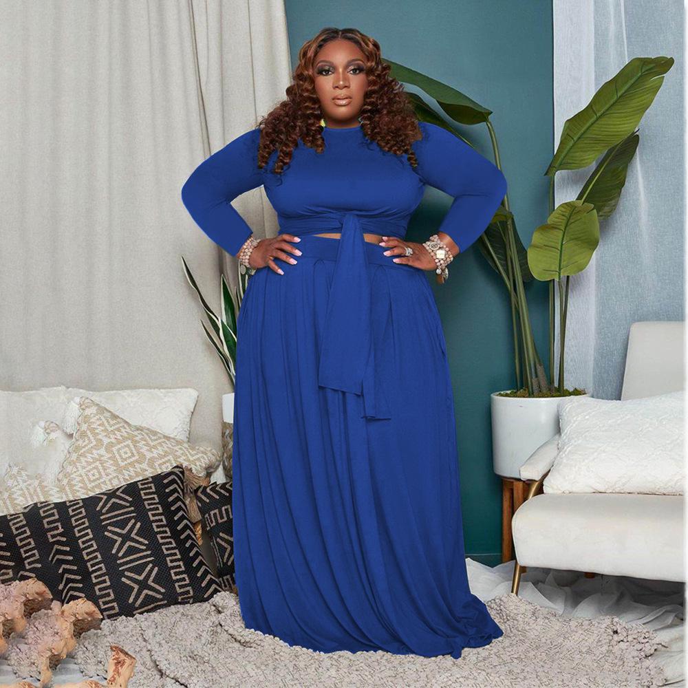 Autumn/Winter Plus Size Women's Casual Two-Piece Skirt Set with Pockets