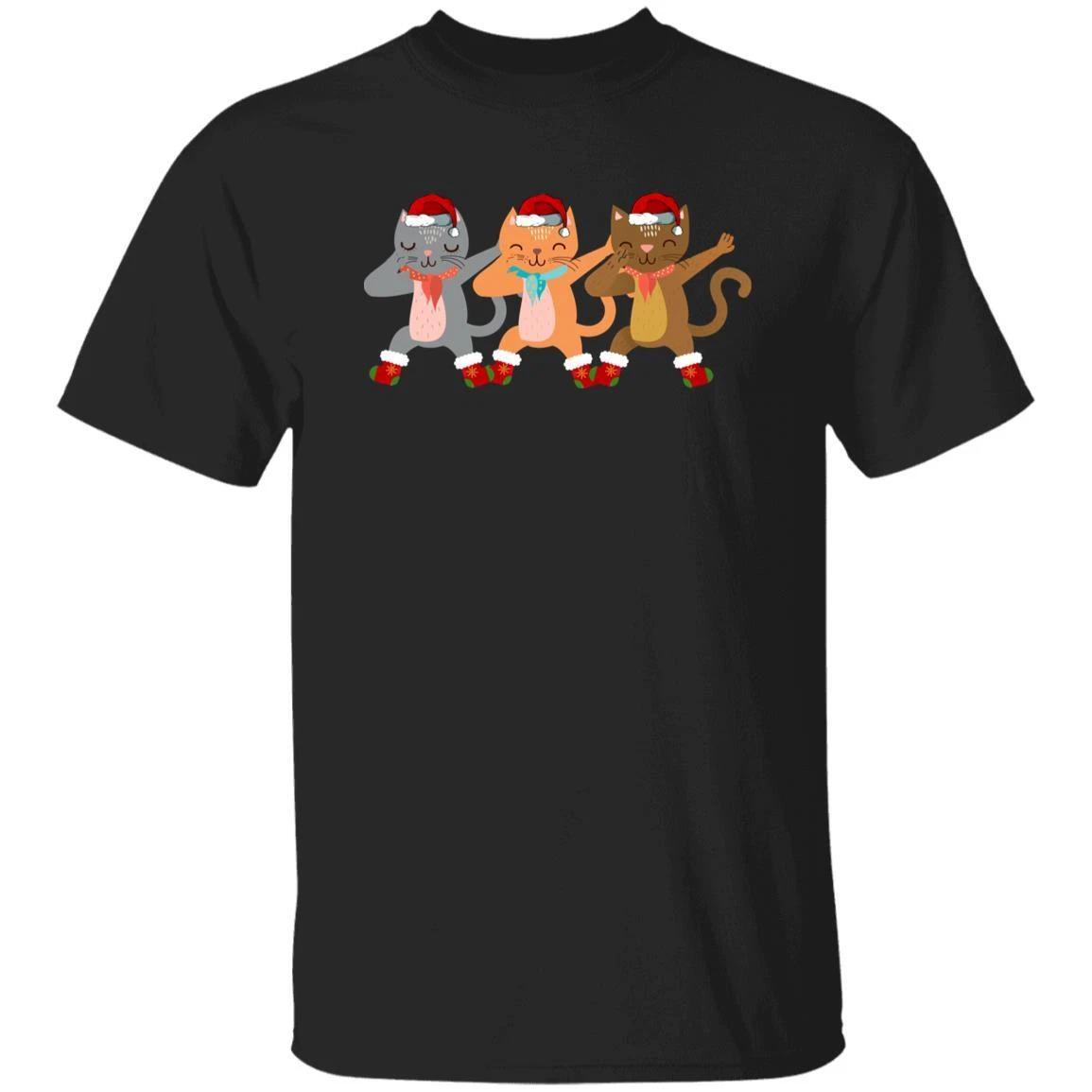 Dabbing 3 Cats T-Shirt gift Dancing cats Cat mom Unisex Tee Black Navy Dark Heat 4XL