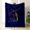 A colorful abstract silhouette of a badminton player in action. for all seasons blanket lunch break throw gift