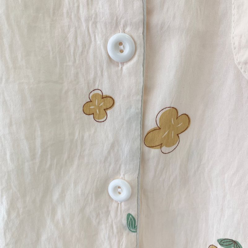 Cloud Cotton Pajamas Short Sleeve Pants Women's Two-piece Set Cotton Yarn Spring and Summer Home Wear Student Cute Cardigan Confinement Clothing