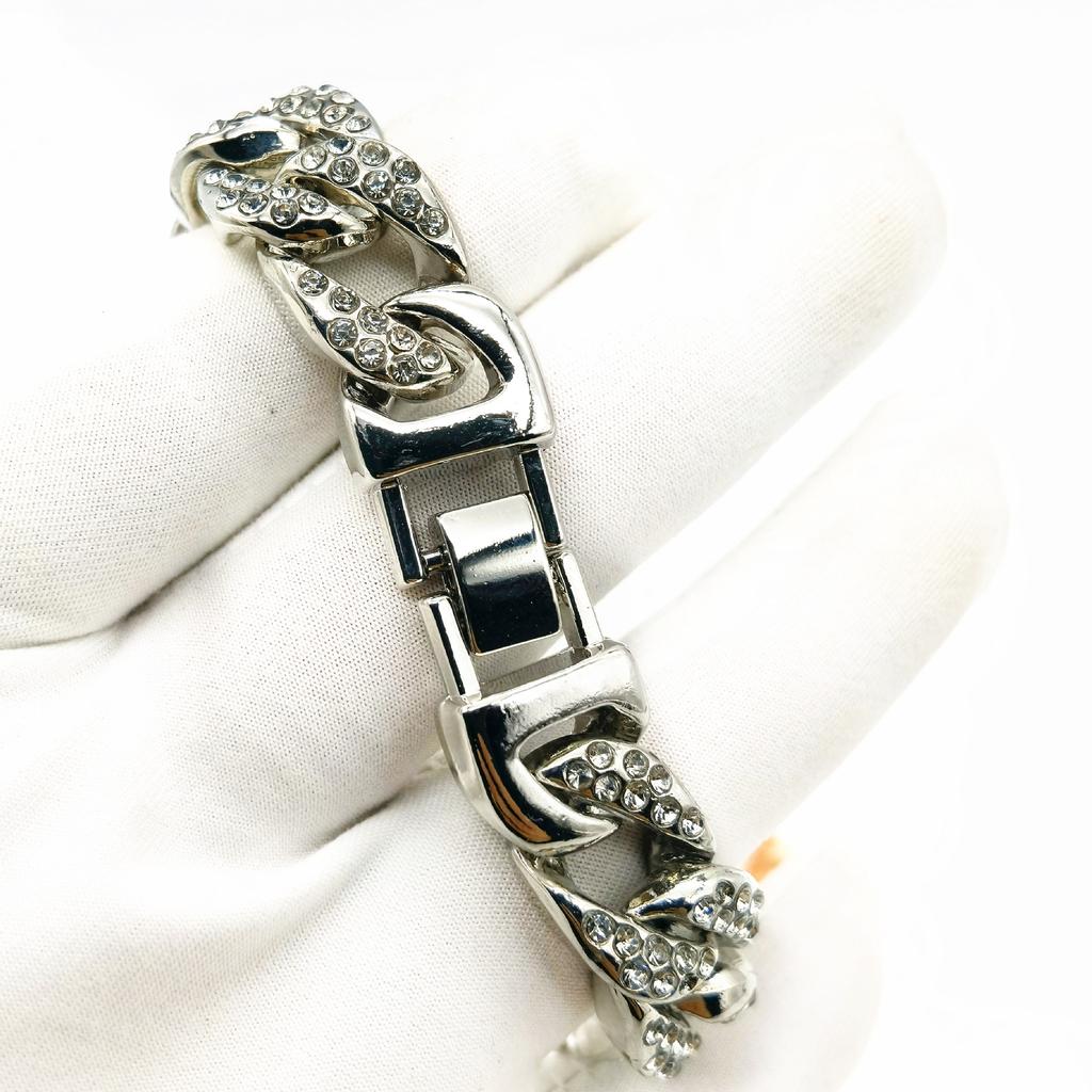 European and American Hip Hop Hipster Cuban Diamond Bracelet, 14mm Fat Chain Men and Women Hiphop Gold-plated Necklace