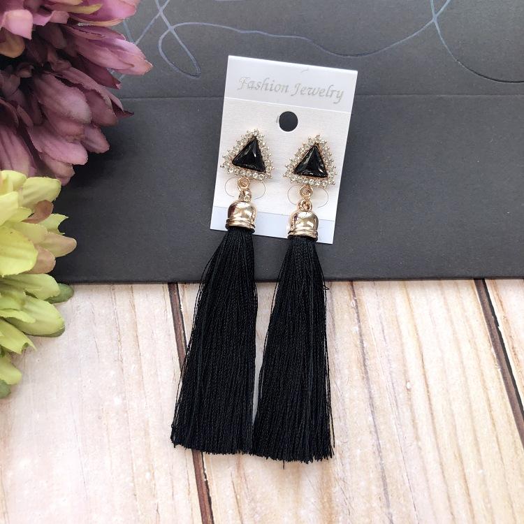 Retro flower gemstone with diamond fringed stud earrings long celebrity temperament earrings women's versatile earrings