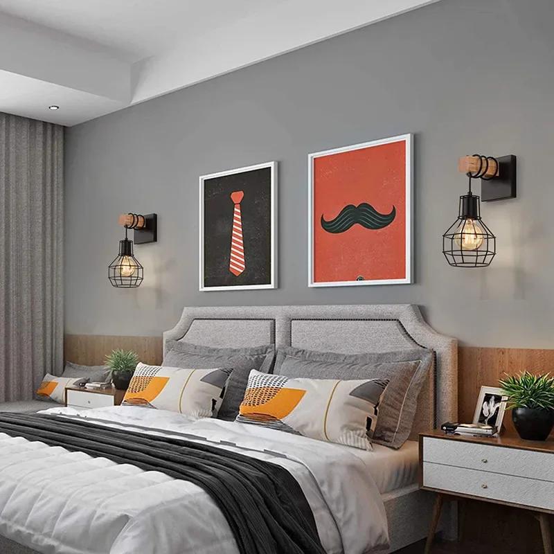 Modern Wood Art Wall Light Modern Minimalist Restaurant Aisle Lamp Iron Art Bedroom Bedside Lamp Industrial Wind Decorative Lamp