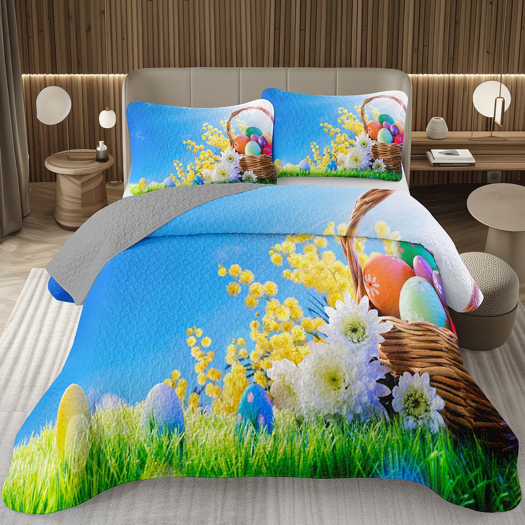 Cartoon Rabbit Bedspread Queen/Twin Lightweight Rustic Farmhouse Coverlet Easter Bunny Quilted Bedding Set 2/3 Pieces Quilt Set
