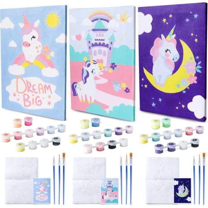 BONNYCO Peinture Numero Enfant Licornes,Lot 3 Toiles Cadeau Fille Garcon,Kits De Loisirs Créatifs,Activites Manuelles Pour Enfant