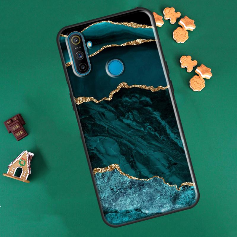 Teal Blue Gold Agat Marble dla Realme GT Neo 2 7 8 Pro 8i 9i C3 C21 Etui dla OnePlus 10 Pro 9 Pro Nord2 8T 9R