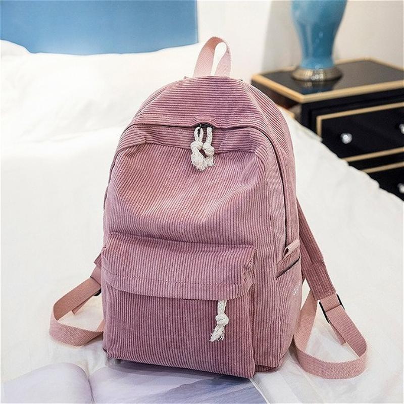 Women Corduroy Backpack Large Capacity Casual School Bag Lightweight Travel Daypack College Bookbag with Front Pocket