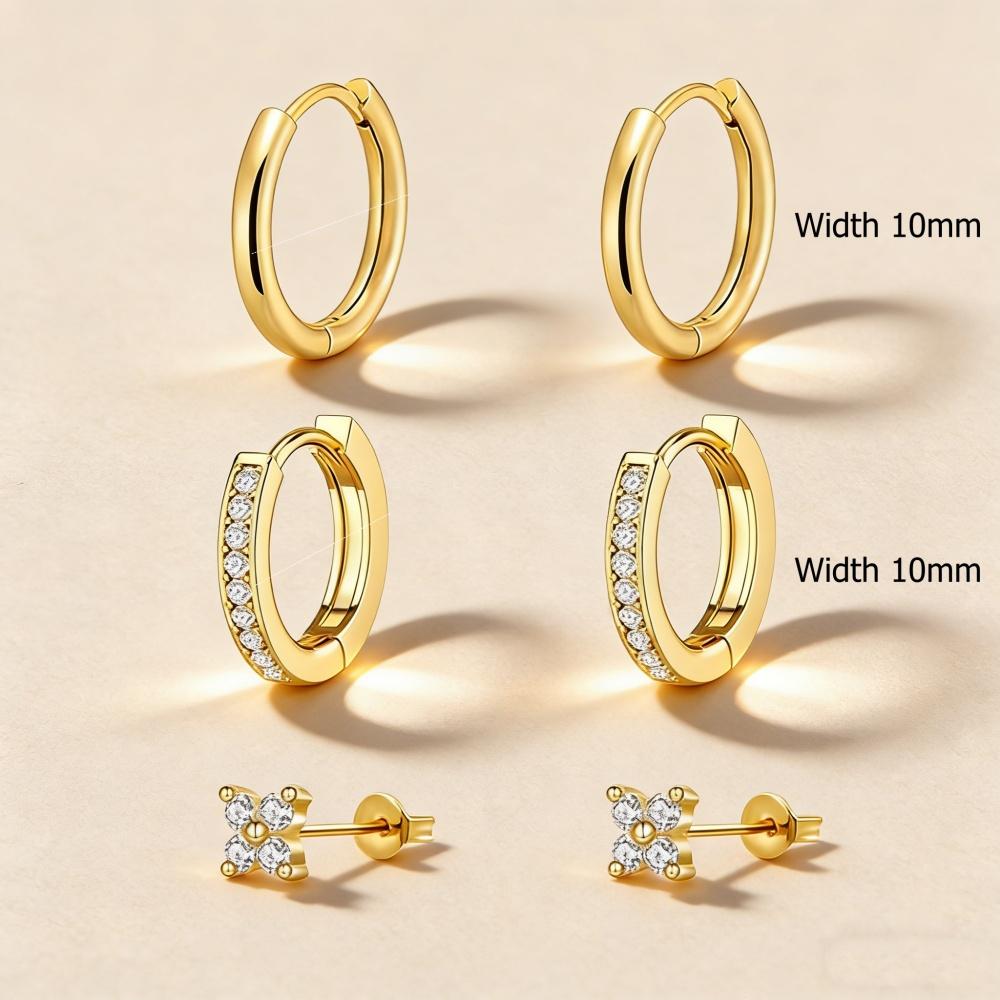 3 piece set Women's Hypoallergenic 14K Gold Plated Zircon Stud Earrings for Women Cartilage Multiple Ear Piercing Jewelry Gifts