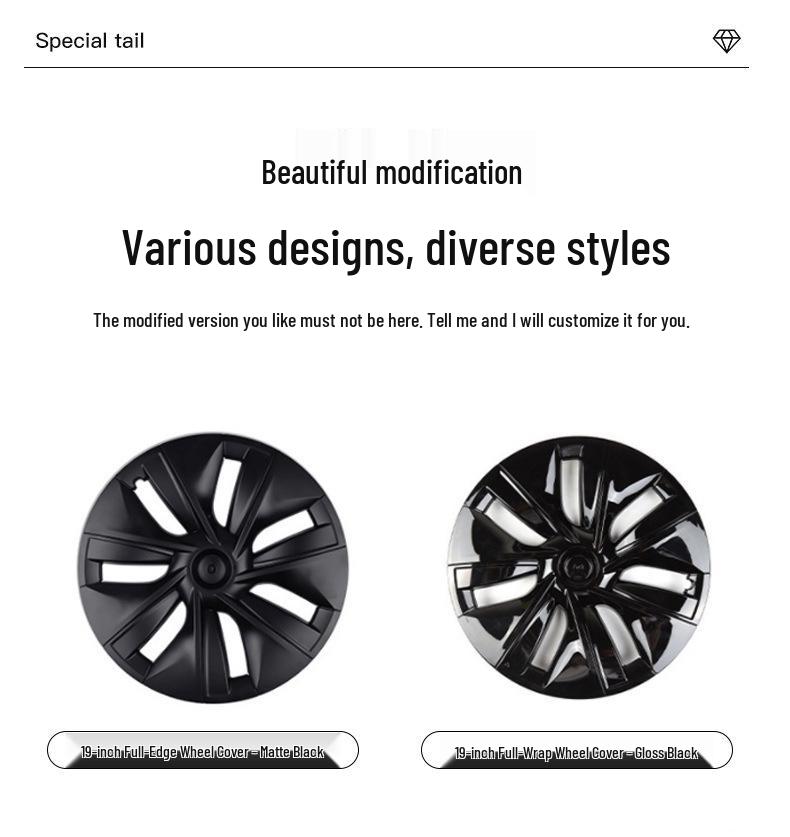 19palcový černý dekorativní kryt náboje kola pro kola Tesla Model Y