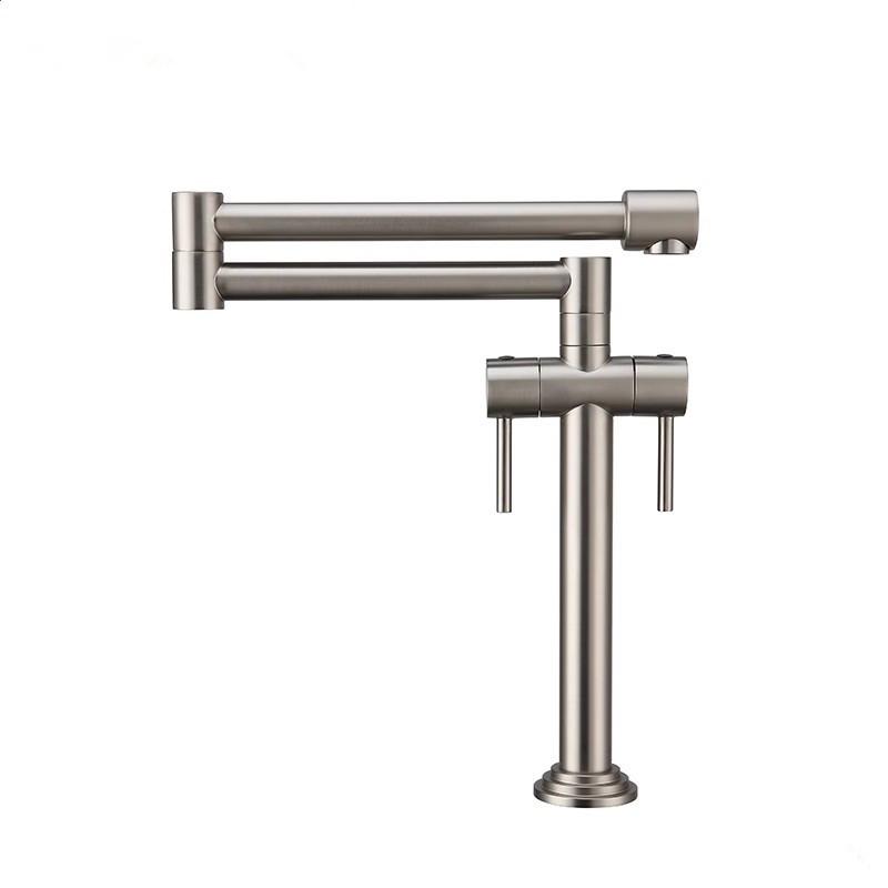 Tuqiu Brushed Gold Pot Filler Tap Deck Mounted Foldable Black Kitchen Faucet Hot Cold Sink Tap Rotate Folding Spout Gold Brass