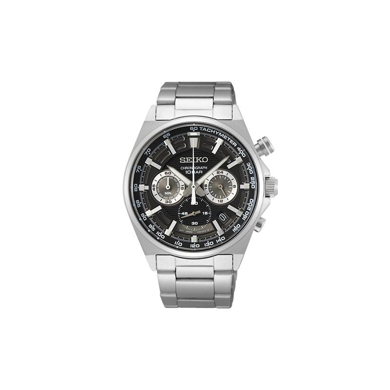 SEIKO CS series three-eye chronograph Quartz Steel Strap men s watch black dial SSB397P1 чёрный