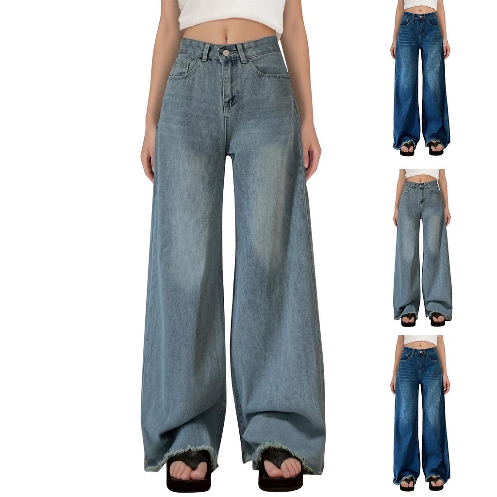 Women's Wide-leg Jeans, High-waisted Loose-fitting Jeans, Boyfriend Jeans, Elastic Waist, Stretch Jeans, Wide-leg Jeans