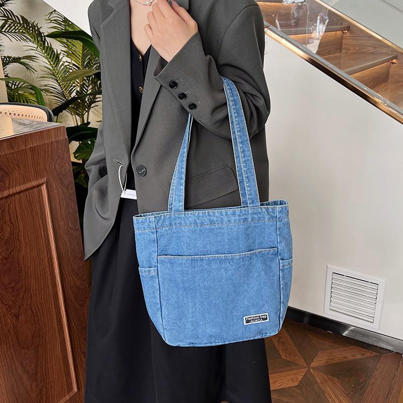 Stylish Street Fashion Denim Tote Bag For Young Women And Students In Light Blue