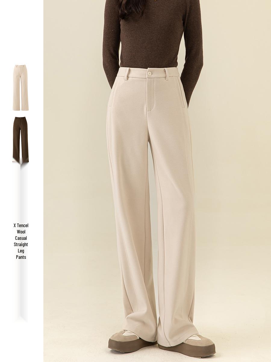 

Женские зимние шерстяные брюки Xin Ge из тенселя с высокой посадкой и широкими прямыми штанинами 31 абрикосовый света