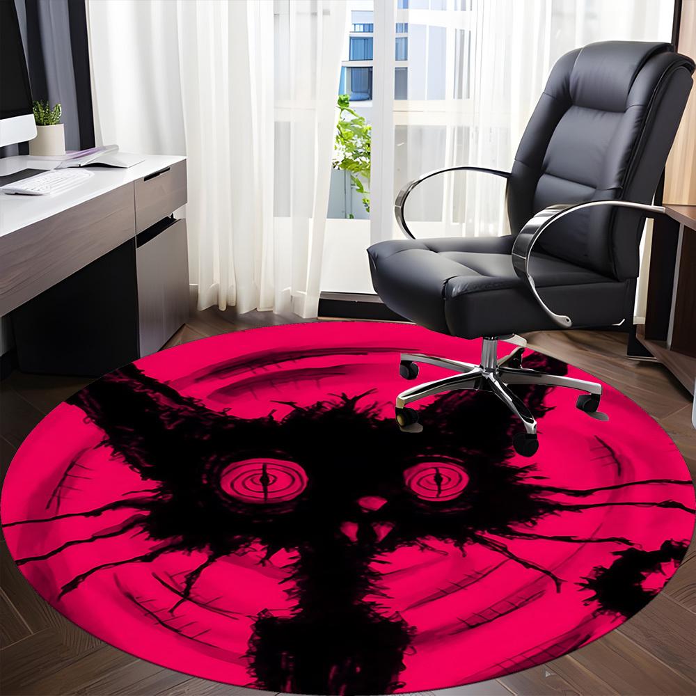 1PC Cat Night Office Round Area Rug, Mat Suitable For Office, Under Office Chairs Bedroom Living Room Home Decor, Room Deco