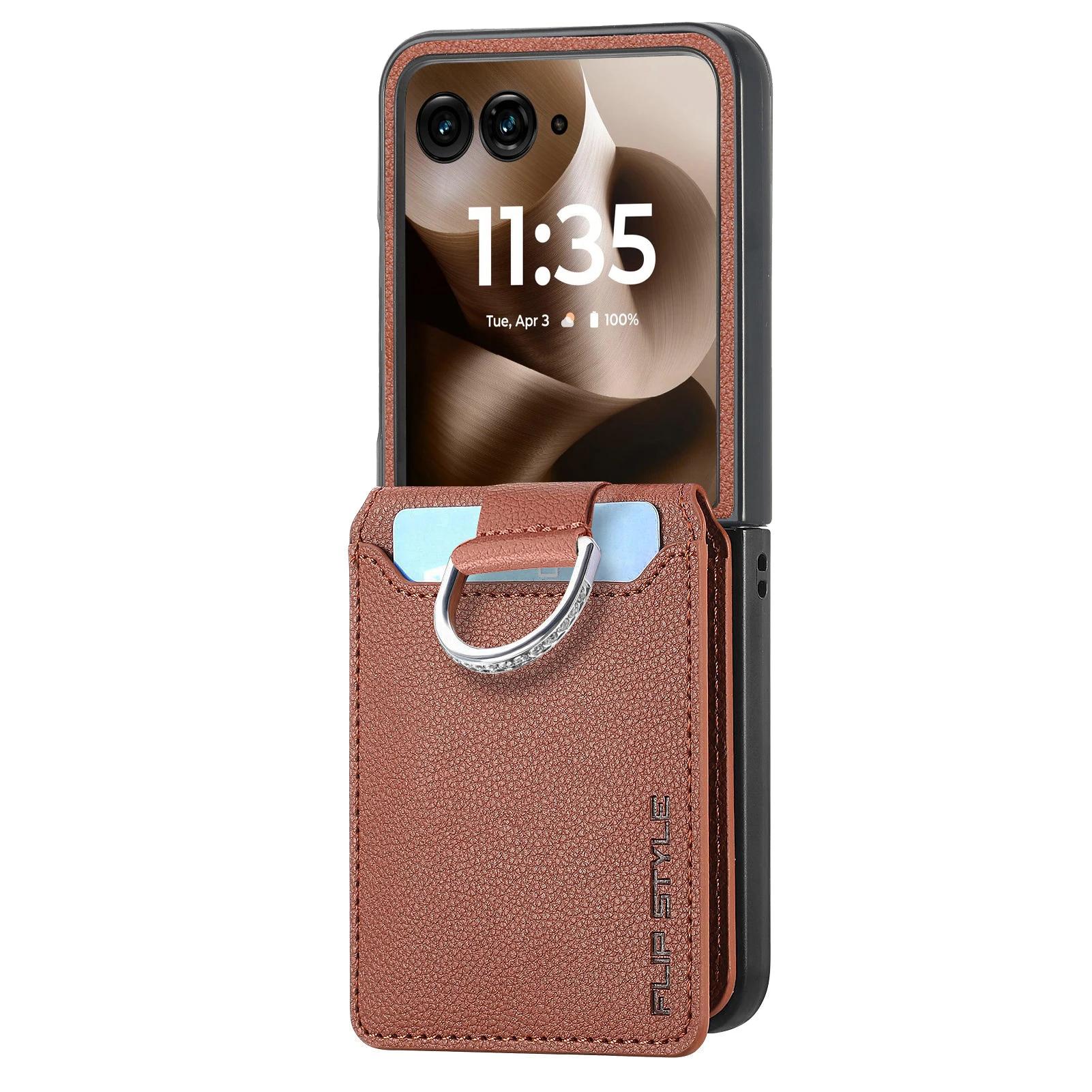 

Retro Leather Wallet Phone Case with Card Holder Ring Stand for Motorola Razr 60 50 40 Ultra Moto - Magnetic Closure Motorola Razr 40 коричневий