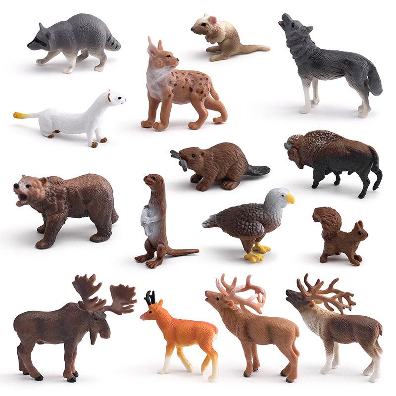 Wildtier-Modellset für Kinder: Rentier, Polarfuchs, Braunbär, Luchs, Biber, Weißkopfseeadler, Malaiischer Tapir