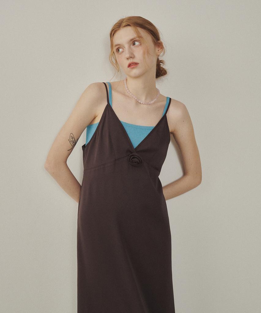 Melly And Rose Rose Corsage Sheer Long Dress (315302)_Brown