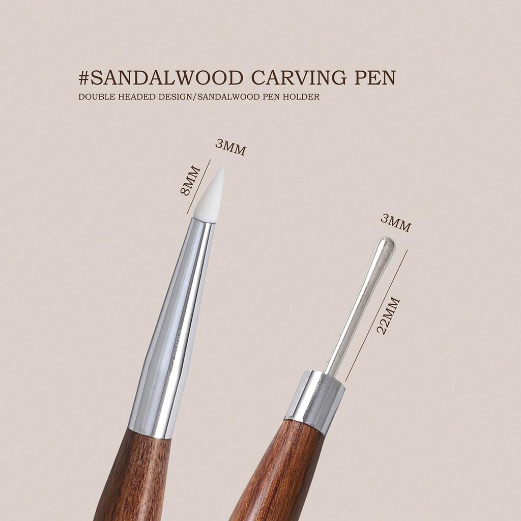 Wood Handle Double End Nail Mixing Gel Pen Silicone Carving Painting Pen For Powder Applica Multi-Function Dotting&Detail Brush