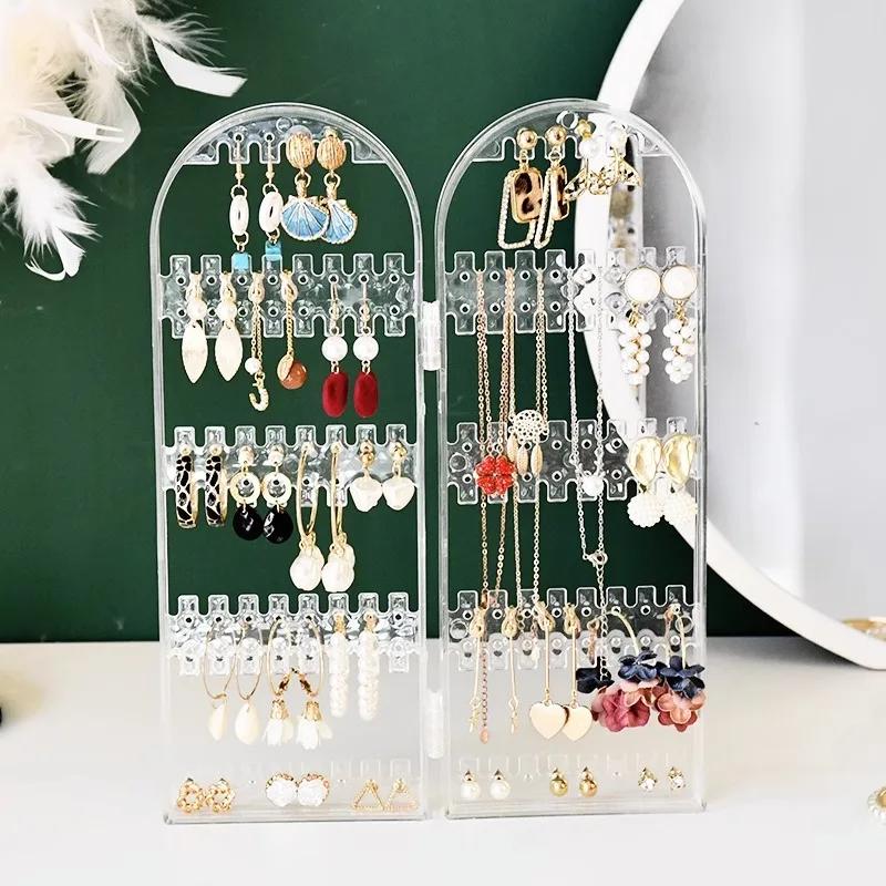 Jewelry Display Rack Necklaces Rings Plastic Folding Holder Large Capacity Bracelets Storage Hanger with Stud Earrings Holes