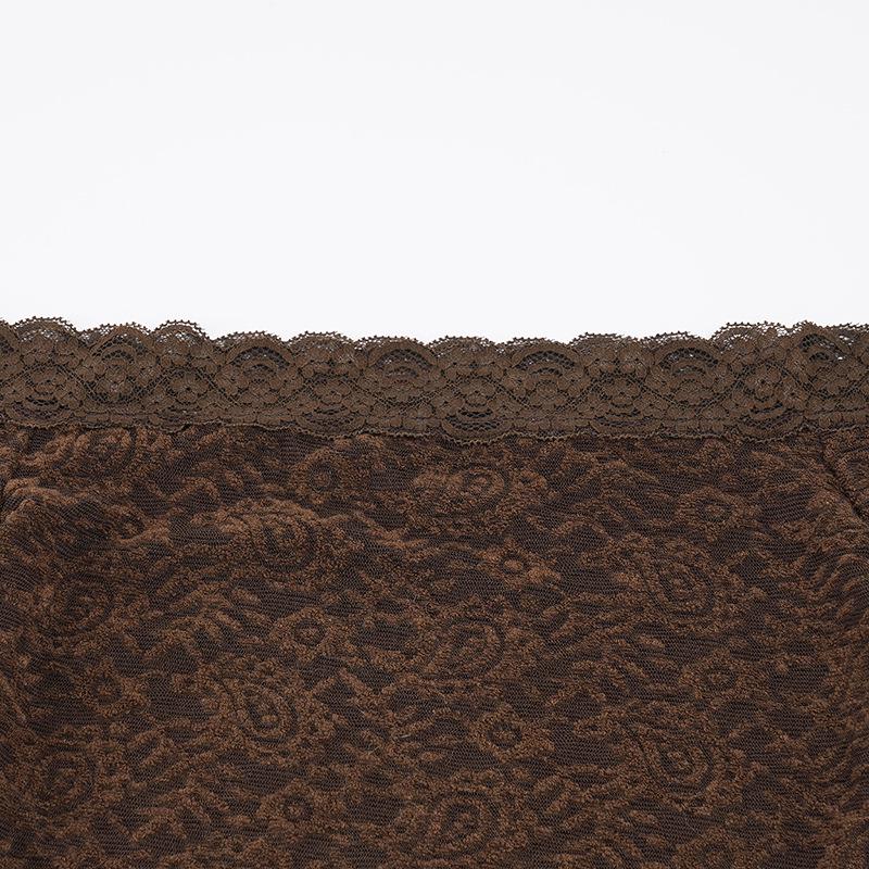 Melaleuca Brown One-Shoulder Lace Bell Sleeve Slim-Fit T-Shirt