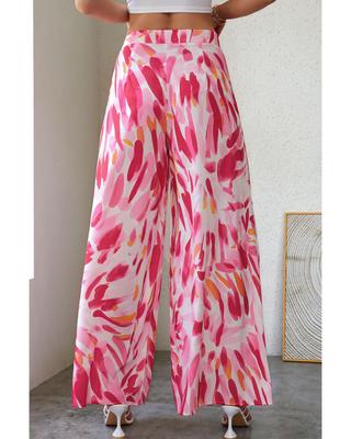 Abstract Floral Print Wide Leg Pants