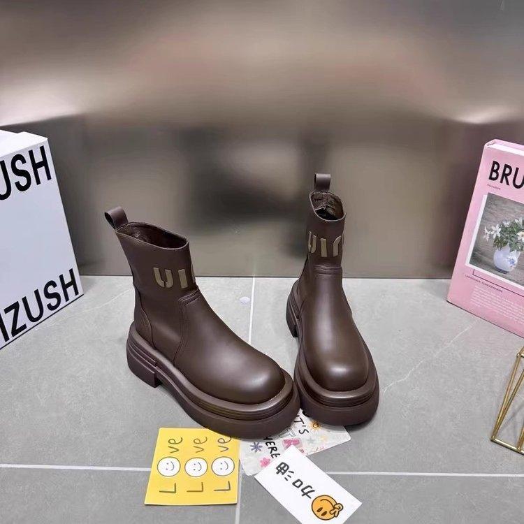 2024 autumn and winter British style letter Martin boots new cigarette boots round head thin boots thick sole heightening small short boots women