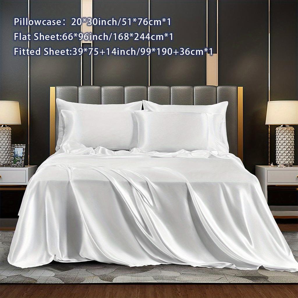 3/4Pcs Luxurious Satin Fitted Sheet Set Soft, Breathable, And Gentle On Skin Includes Flat Sheet, Fitted Sheet,Pillowcases