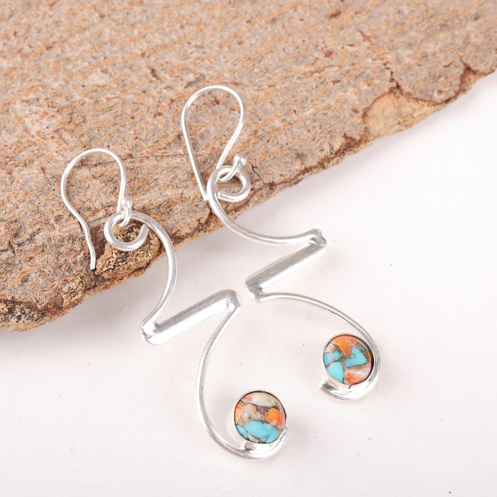 Spiny Oyster Gemstone Jewelry, 925 Solid Sterling Silver Earrings, Handmade Spiny Oyster Silver Earrings For Wedding Gift