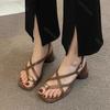 Fashion Women's Sandals Chunky High Heel Clip Toe Women Summer Shoes New Fashion Cross Strap Solid Buckle Heeled Sandales for Women
