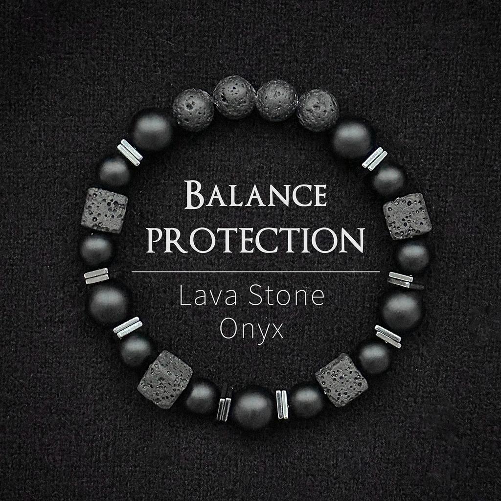 Natural Matte Black Onyx with Cube Lava Bracelet Balance Bracelet Natural Stone Bracelet Gift for Man/Boyfriend