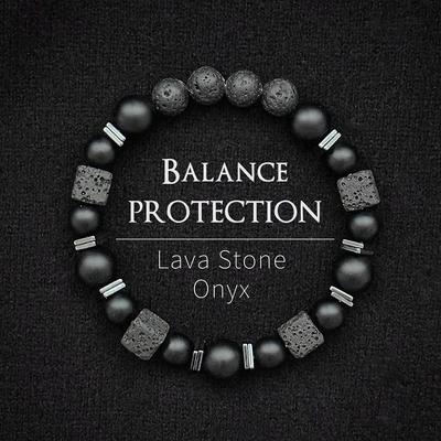 Naturmatter schwarzer Onyx mit Würfel-Lava-Armband Balance-Armband Naturstein-Armband Geschenk für Mann/Freund