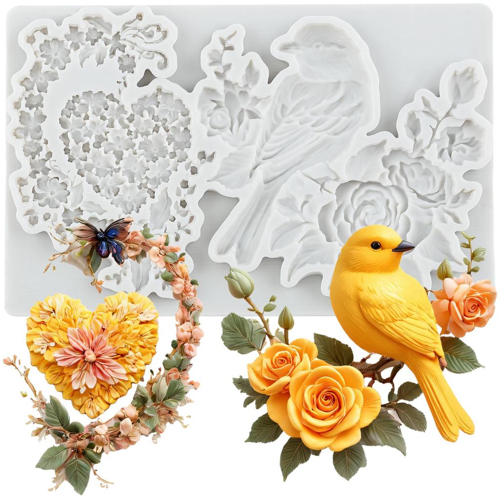 House Silicone Mold Bird Flower Fondant Molds Cake Decorating Tools Theme Cake Dessert Decorated Chocolate Candy Mold
