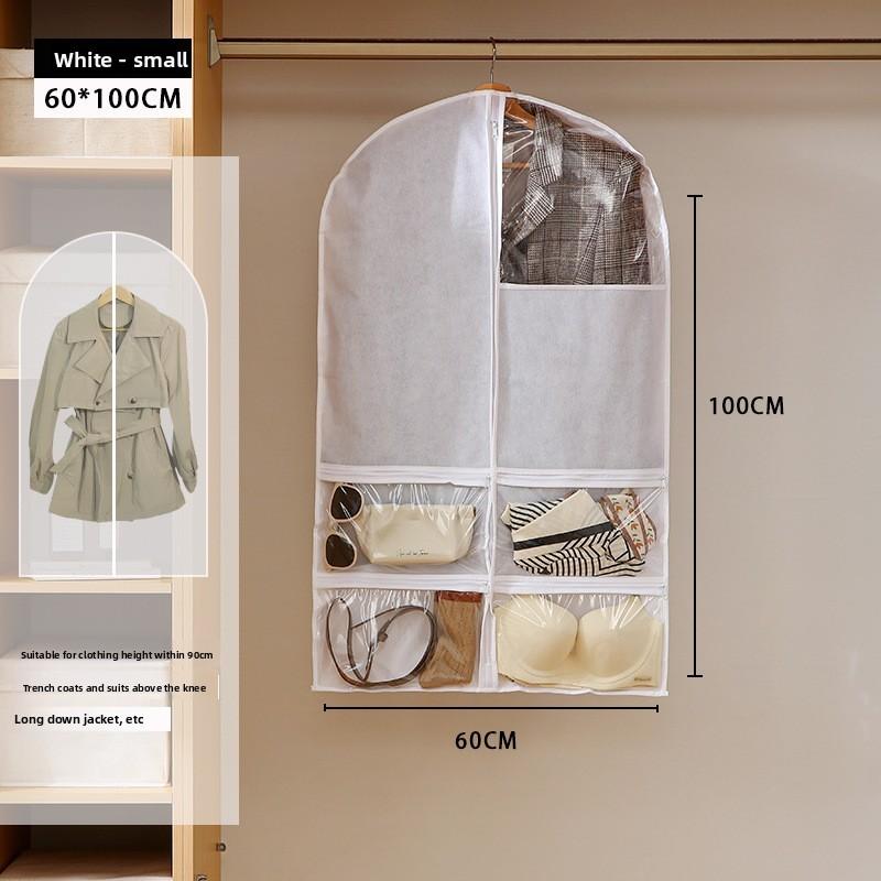 Non Woven Fabric Wardrobe Dust Cover With Multi Pocket Storage For Home And Travel Use